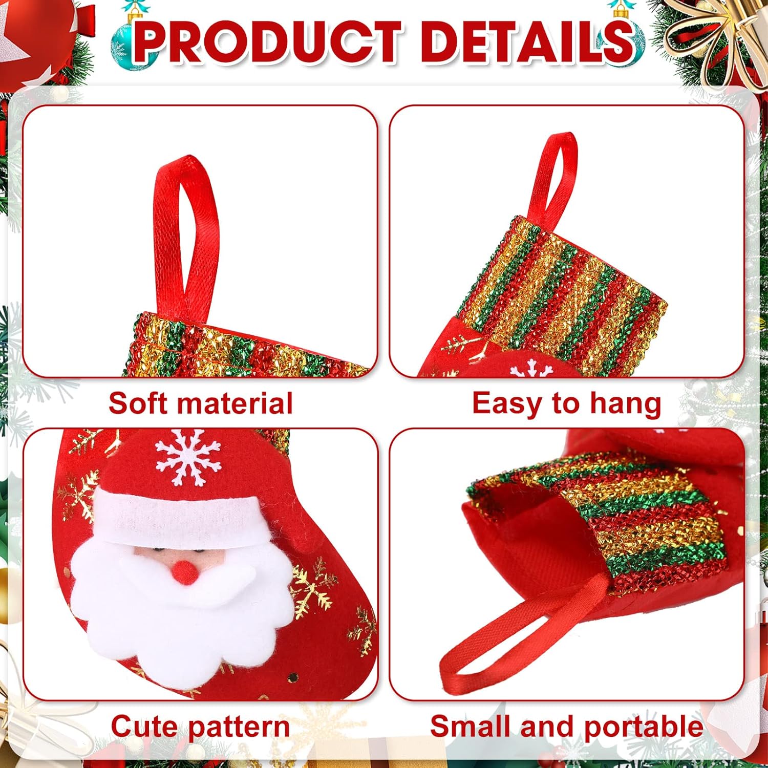 30 mini medias de Navidad a granel de 6.3 pulgadas, mini medias de Navidad 3D, soporte para tarjetas de regalo, muñeco de nieve, Papá Noel, reno,
