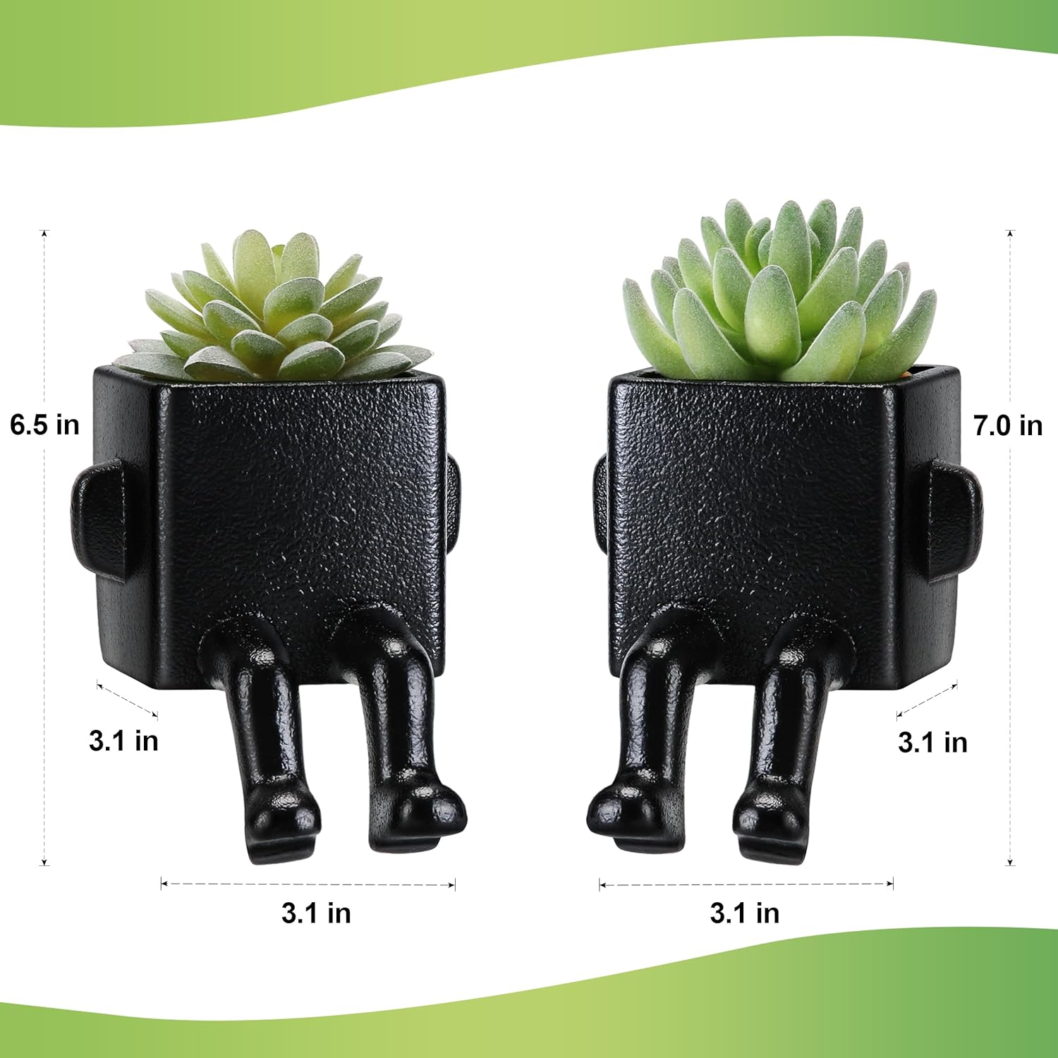 Suculentas falsas en macetas de cerámica negra de forma humana moderna con patas colgantes, bonitas plantas falsas para decoración de estantes,