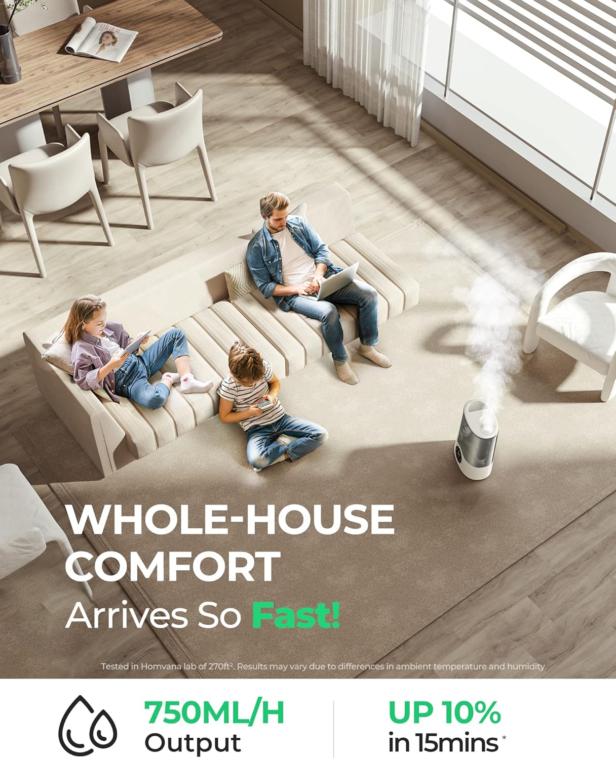 Homvana Humidificador inteligente para dormitorio, habitación grande, hogar, 7L cálido y fresco, niebla automática de 360, ajuste automático de