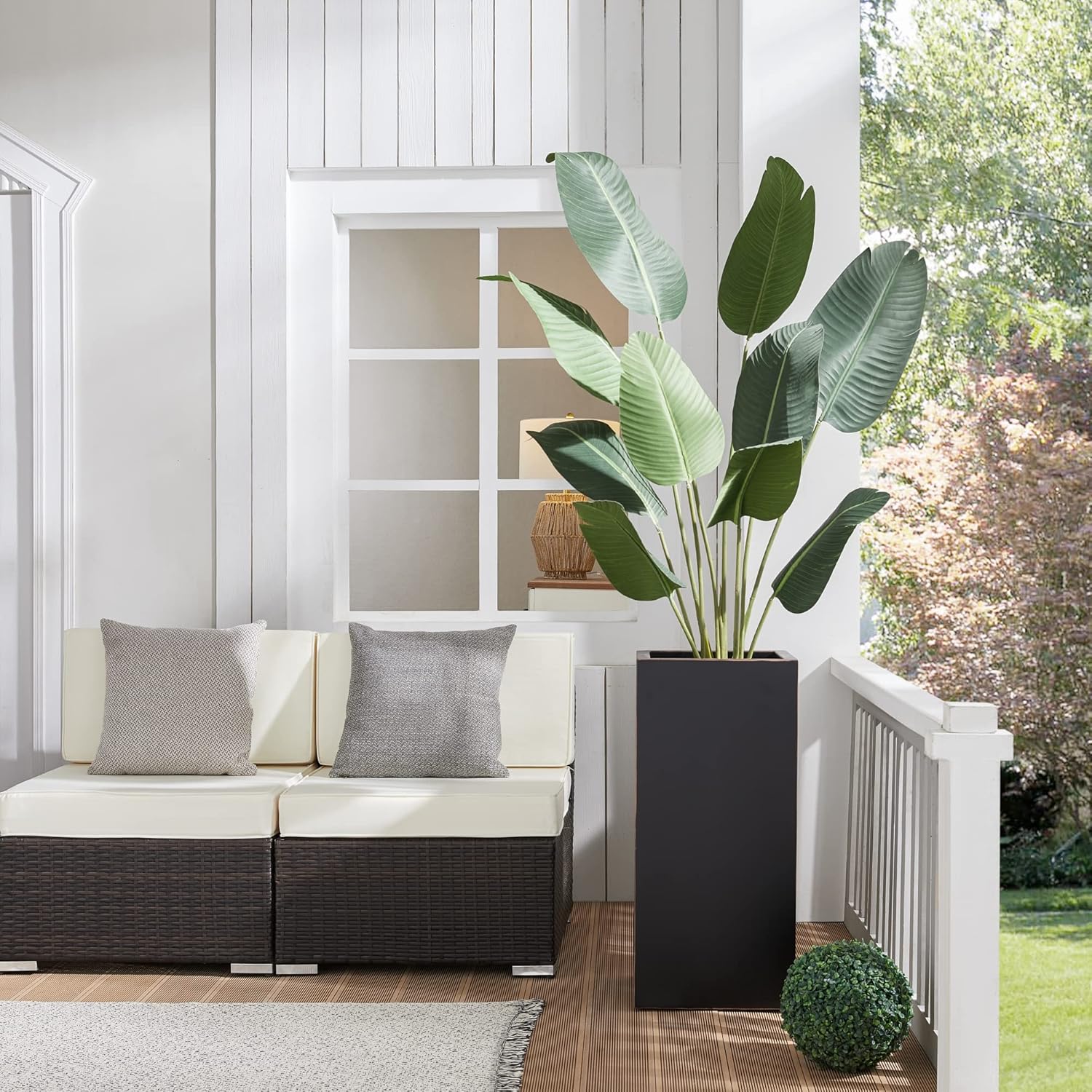 Maceta metálica pesada para exteriores e interiores, 14 pulgadas de largo x 14 pulgadas de ancho x 30 pulgadas de alto, maceta rectangular grande de