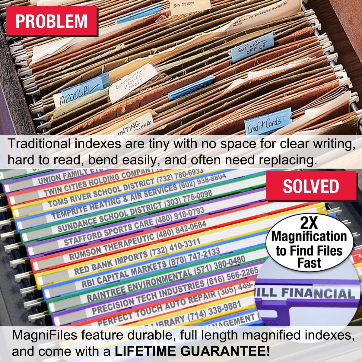 Ultimate Office MagniFile – Pestañas insertables para carpetas de archivos. Índices que duplican el tamaño de los títulos de tus archivos para