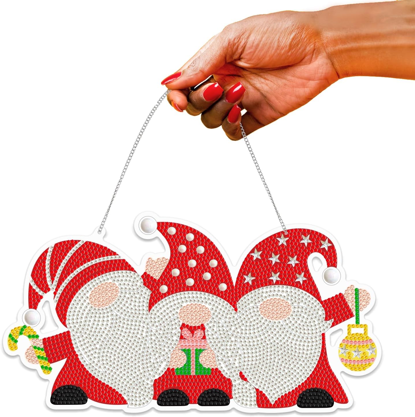 Christmas Santa Claus 5D Diamond Art Painting Kits Crystal Hanging Pendant DIY Art Pendant Kit Rhinestone Acrylic Wall Home Decor