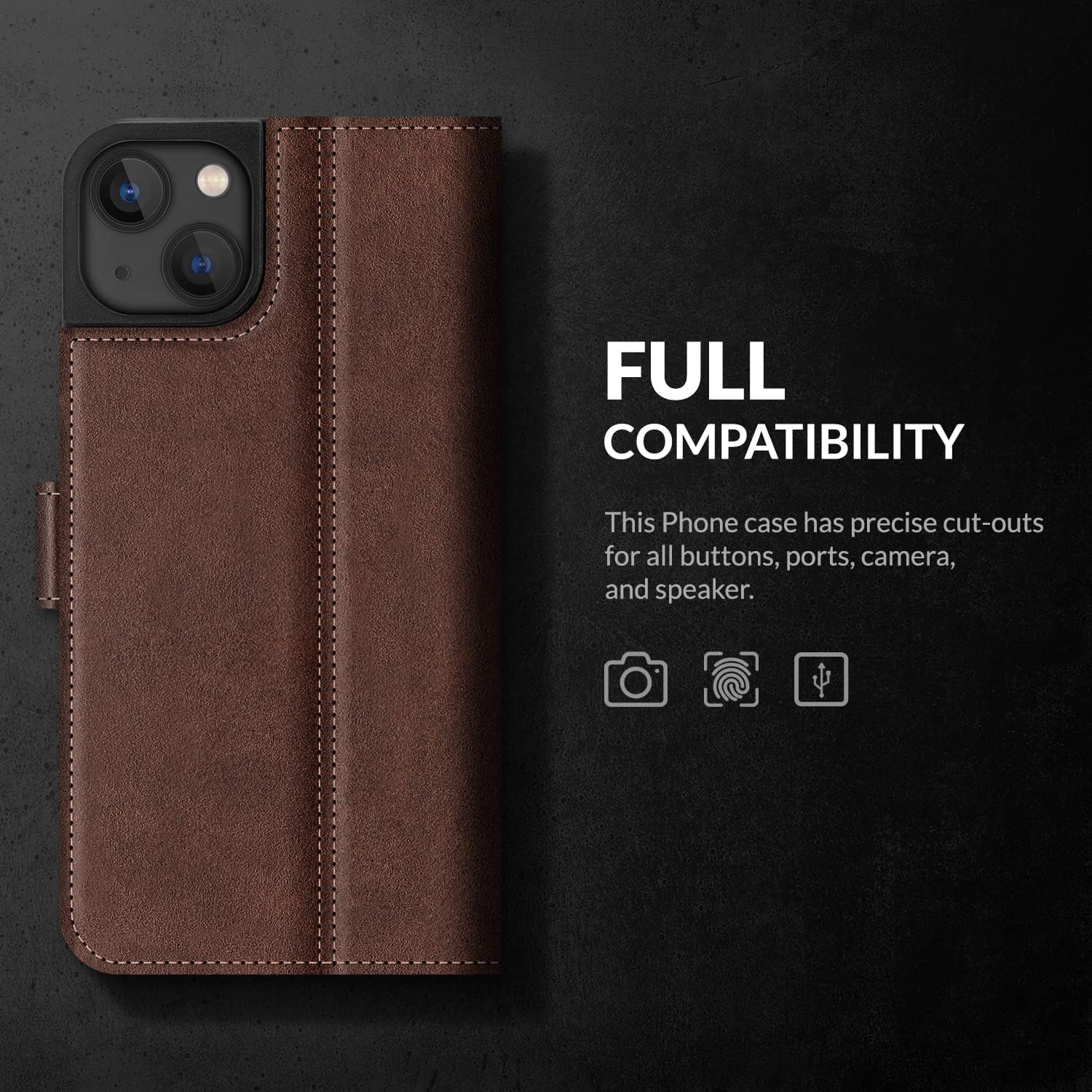 SURAZO Funda tipo cartera de piel auténtica para iPhone 14, 3 ranuras para tarjetas RFID y bolsillo para efectivo, cierre magnético seguro y función