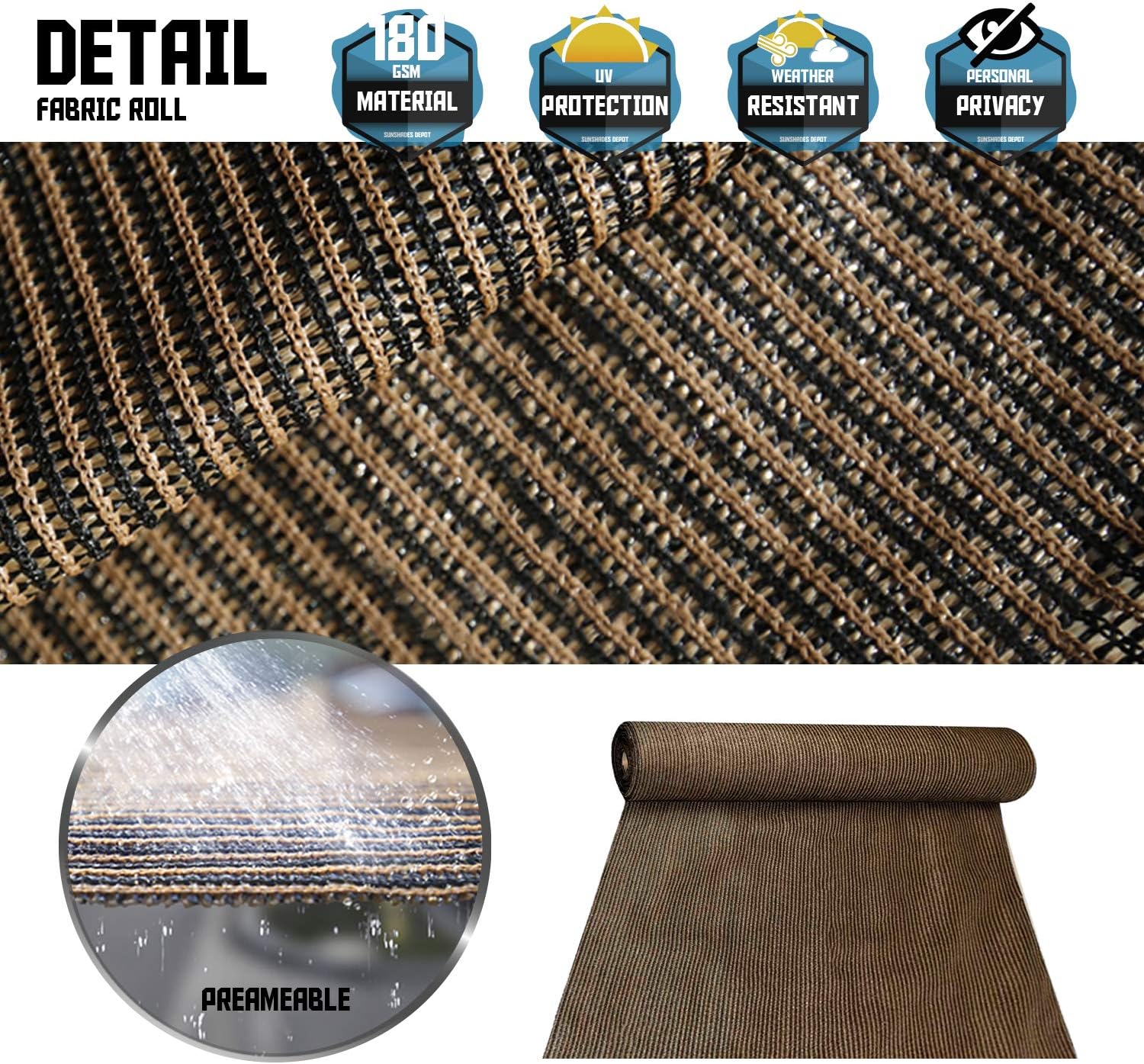 TANG Sunshades Depot – Rollo de tela de protección solar marrón de 8 x 20 pies, 95 % U* V, pantalla de privacidad, pantalla de privacidad, tela de