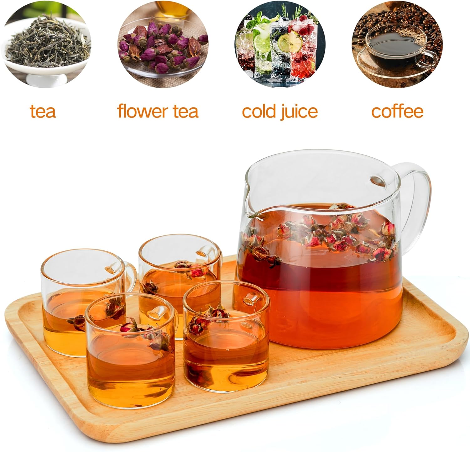Tetera de vidrio de 34 oz33.8 fl oz con infusor de acero inoxidable extraíble, tetera de vidrio de borosilicato resistente al calor, hervidor de té