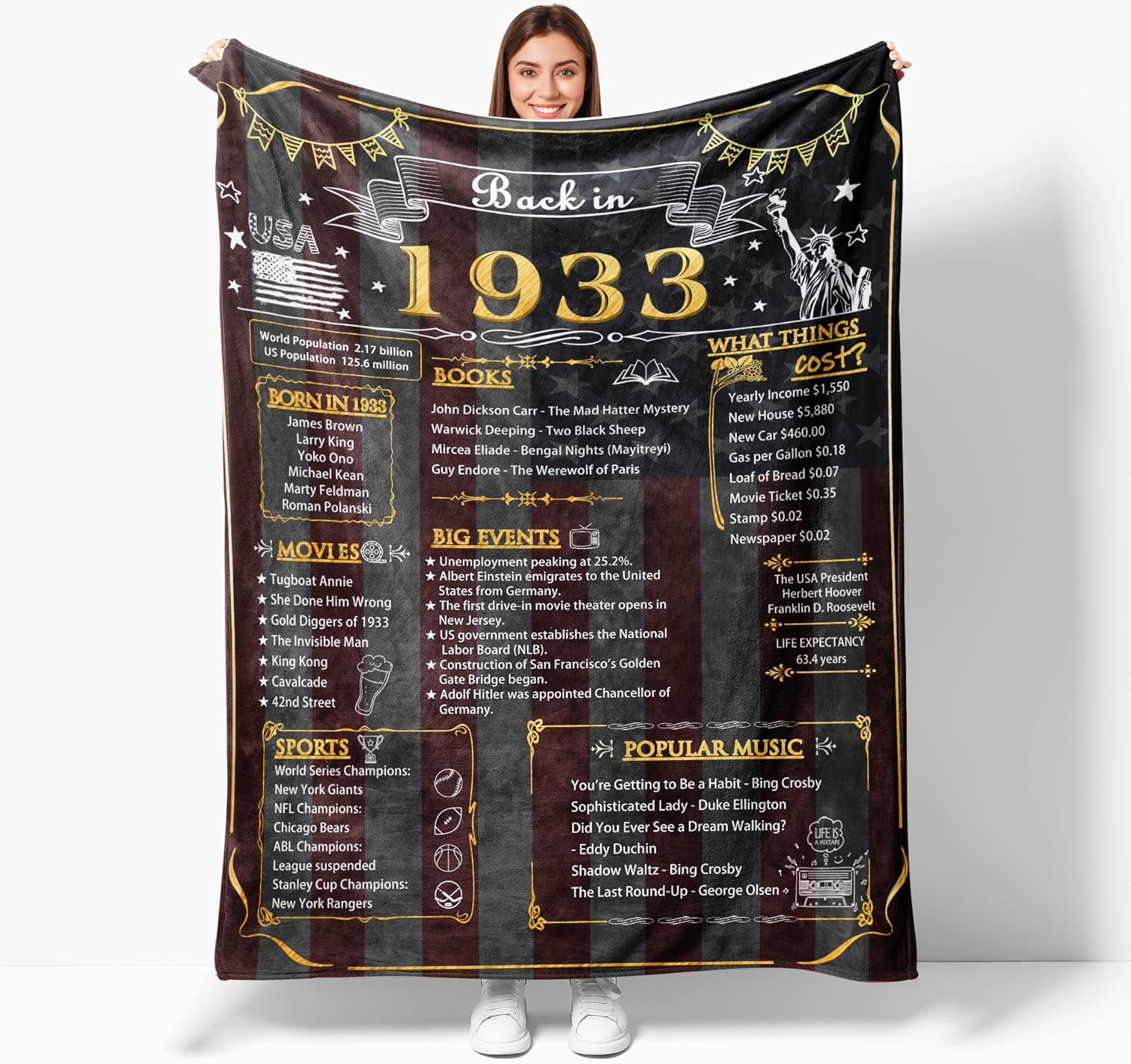 Spanoous Regalos de cumpleaños 90 para hombres, regalos de cumpleaños de 1933 para hombres, manta de cumpleaños 90 para hombres, manta de