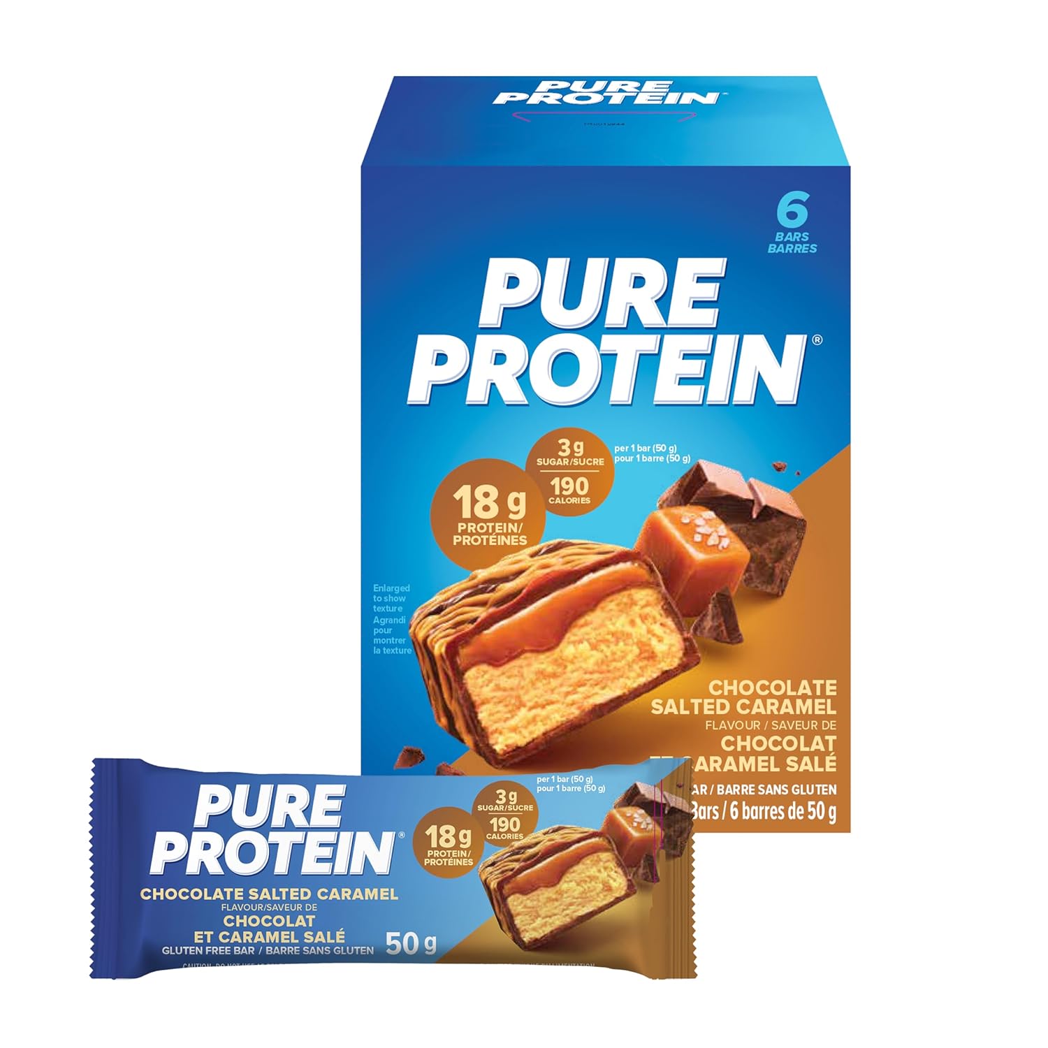 Pure Protein Barras de proteína sin gluten, aperitivos, caramelo salado y chocolate, 1.76 oz1.8 oz, 6 unidades