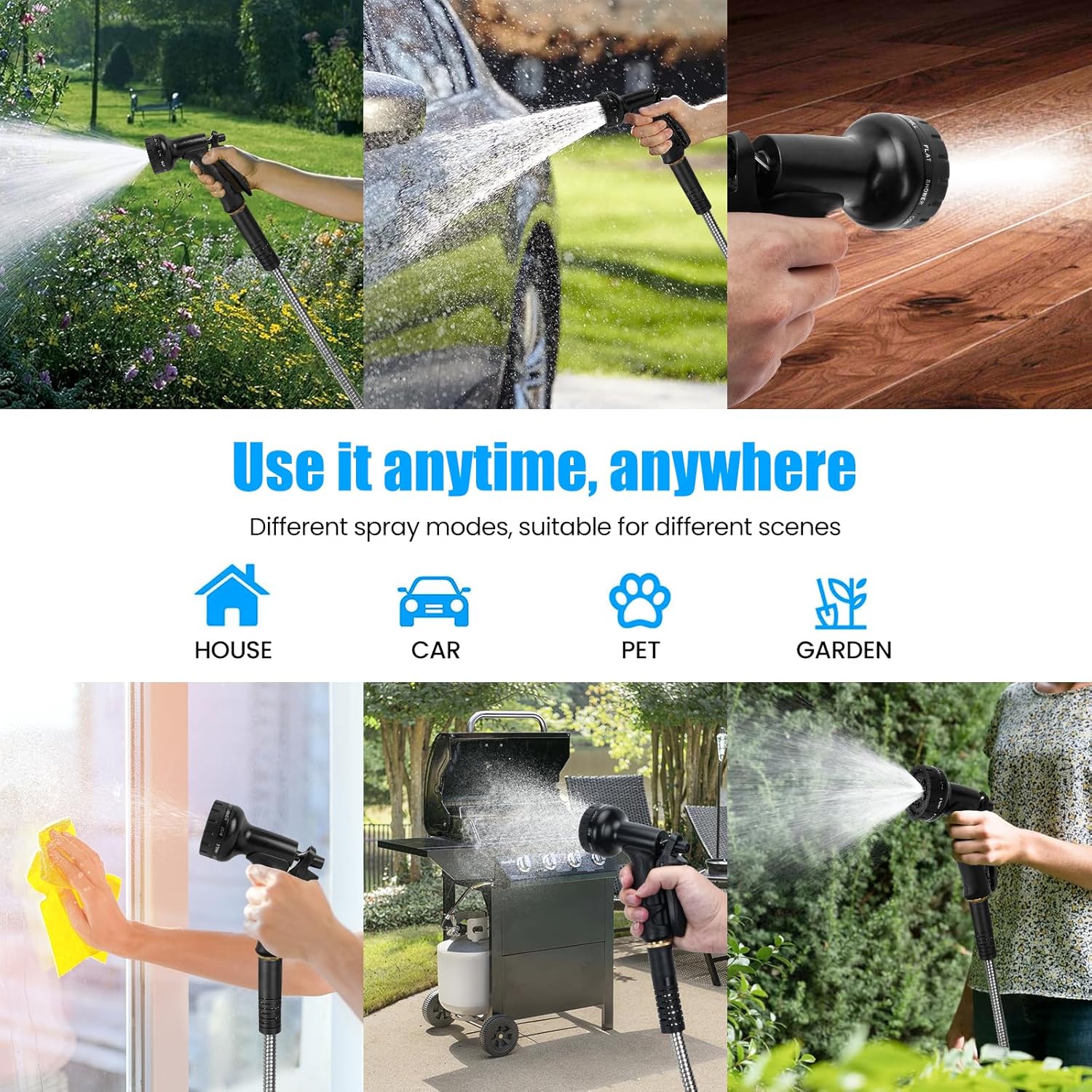 Manguera de jardín expandible de 50 pies, manguera de agua resistente de acero inoxidable con boquilla de 10 funciones, sin enredos y sin