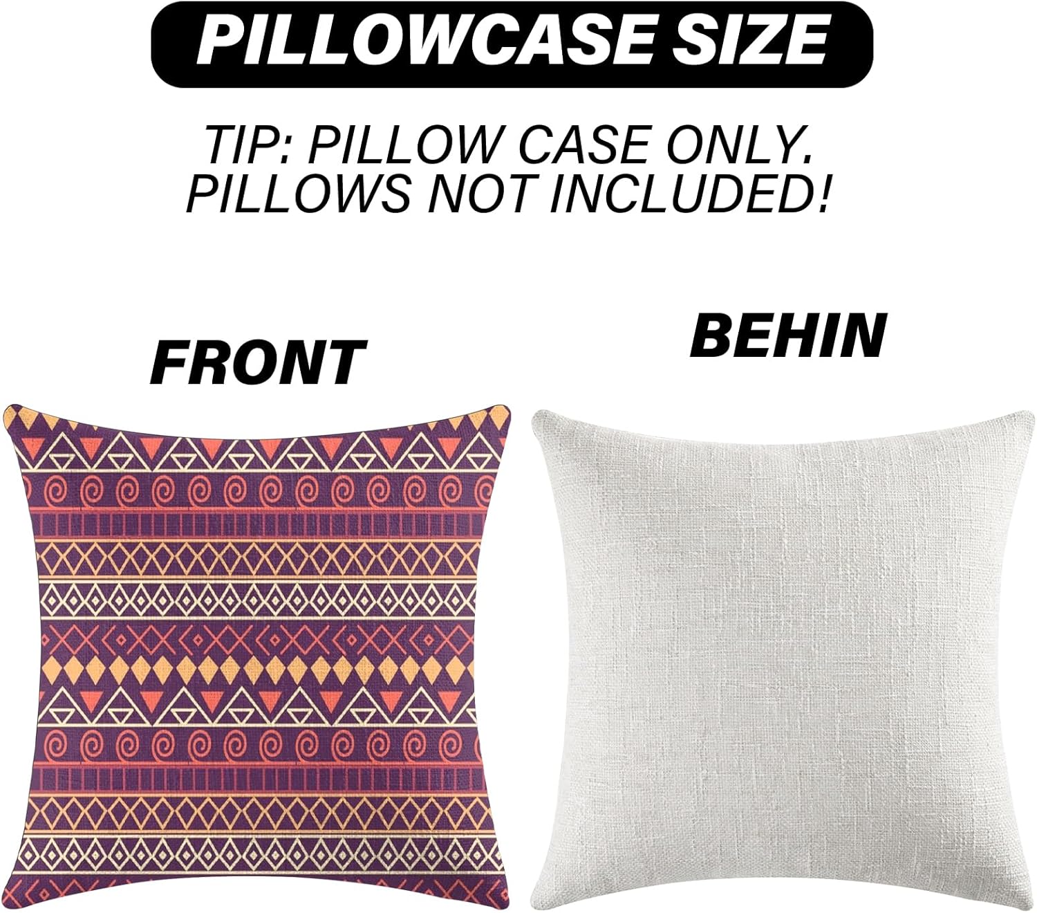 Juego de 2 fundas de almohada bohemias de 18 x 18 pulgadas, diseño étnico de lino, alfombra persa, decoración del hogar para sala de estar y