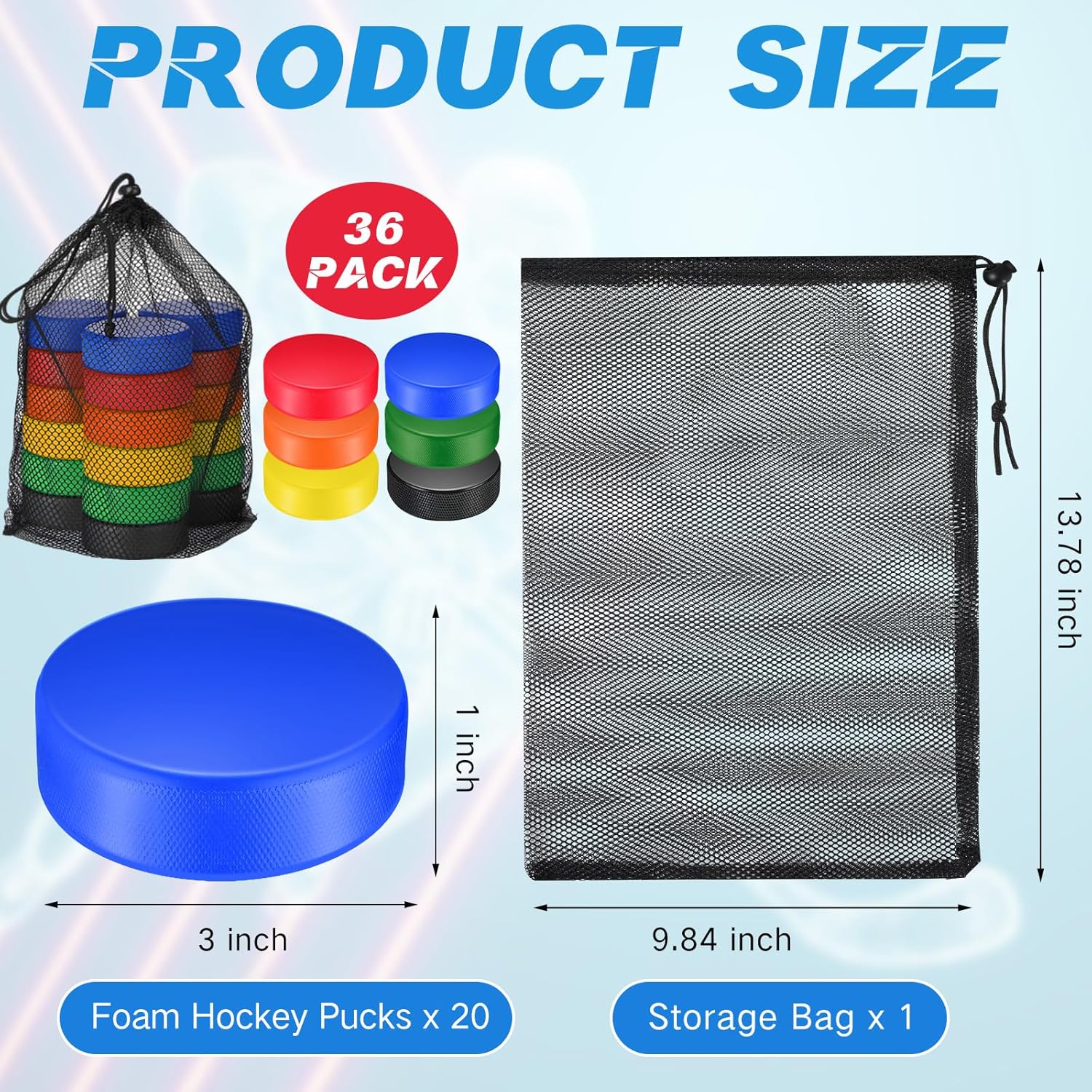 Mini discos de hockey sobre hielo de espuma deportiva de 3 pulgadas para interiores con bolsa de malla para niños y adultos, práctica y