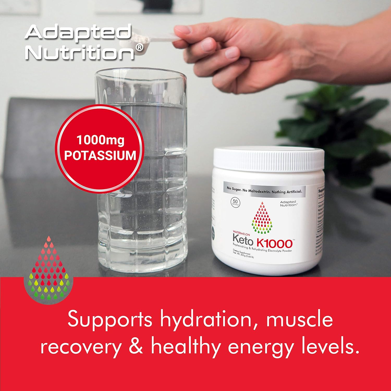 Keto K1000 – Polvo de electrolitos  Mezcla de bebida de suplemento de hidratación  50 porciones  Sandía, sabor a stevia más ligero  Naranja, sabor a
