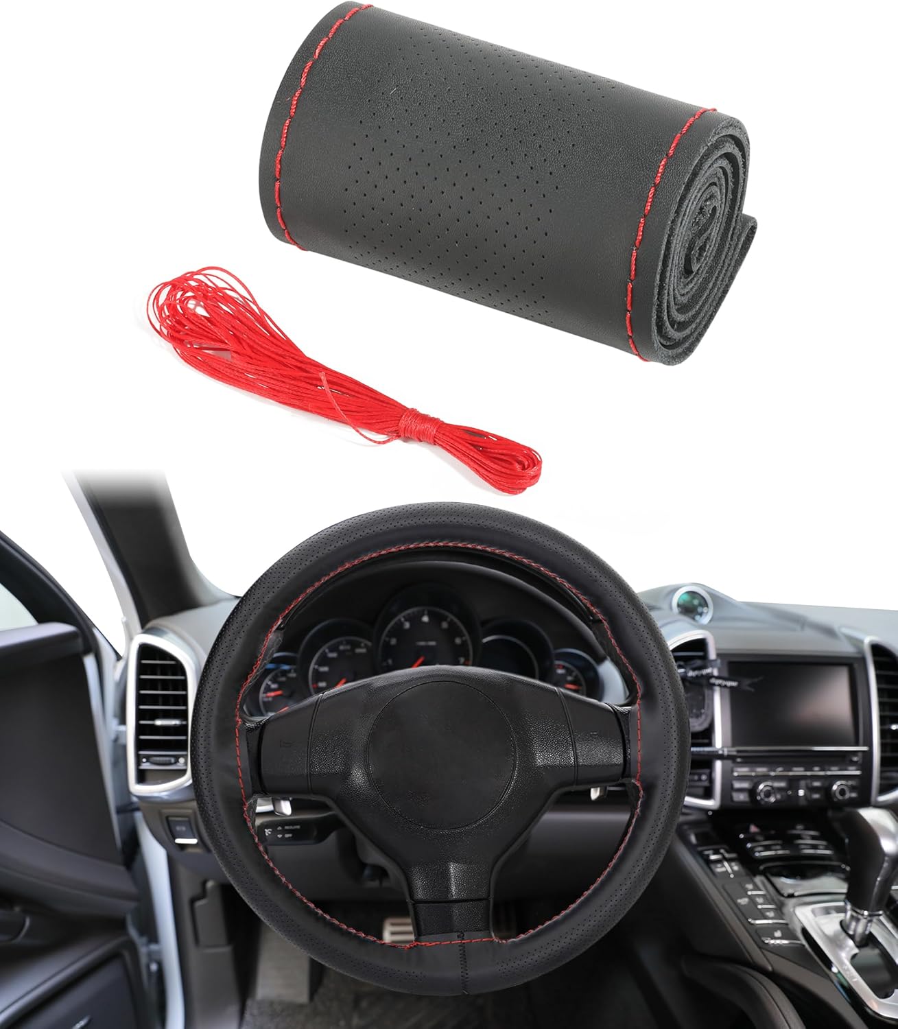 Funda para volante, funda de cuero para volante, accesorios de automóvil universal de 15 pulgadas para volante, protector de cubierta para volante