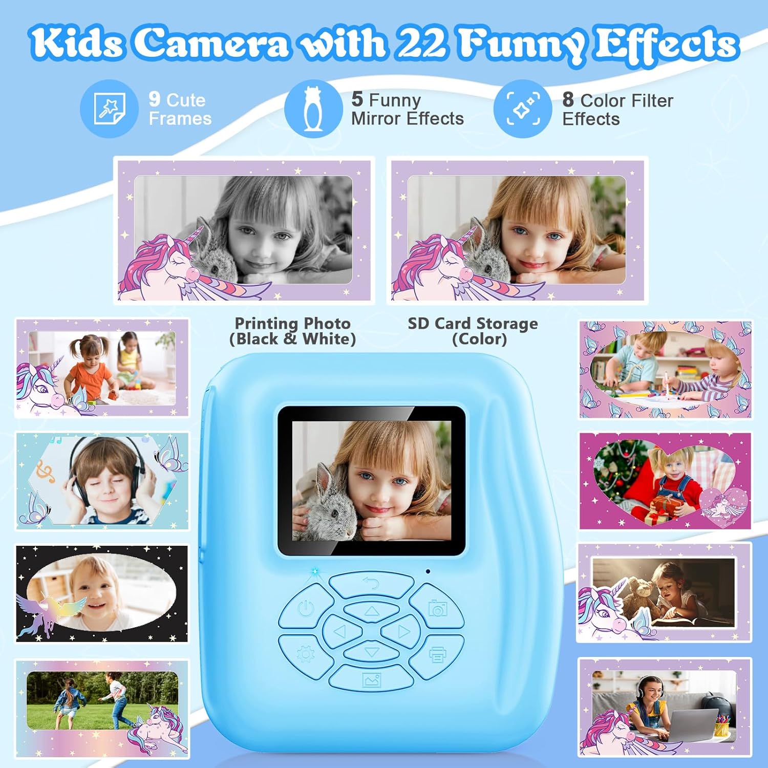 Cámara de impresión instantánea para niños, cámara digital 1080P, teléfono de video selfie conectado, regalo ideal para niños y niñas de 3 a 12 años