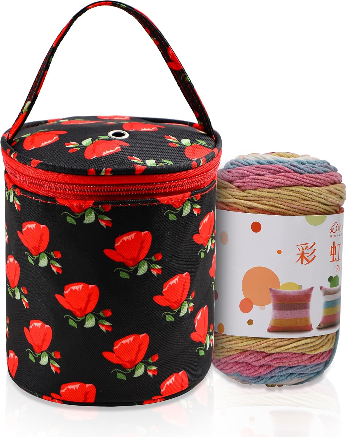 Qukou Bolsa portátil de almacenamiento de hilo, bolsa de punto, organizador de proyectos de punto de tamaño pequeño para hilos, bolsa de