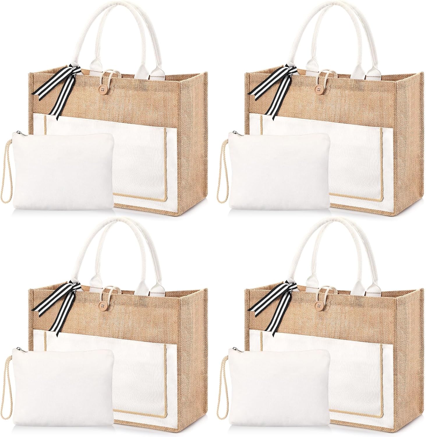 Chunful 4 bolsas de arpillera con asa, bolsa de regalo a granel para mujeres, bolsa de playa de lona de boda, bolsa de yute de arpillera, bolsa de