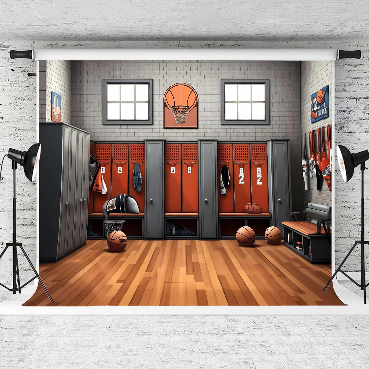 Fondo de baloncesto para vestuario, 7 x 5 pies, fondo de fotografía de gimnasio con temática deportiva, suministros de fiesta, decoración de club de