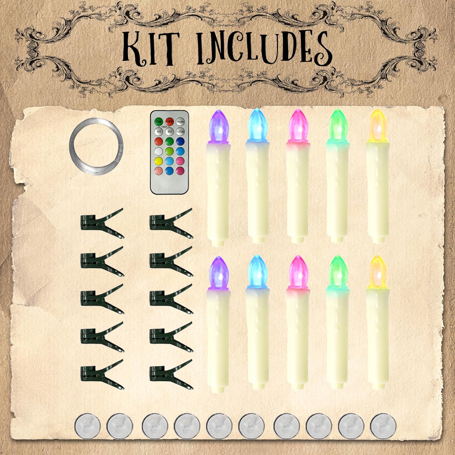 Decoraciones de Navidad, paquete de 10 velas flotantes, programables, 12 colores, con control remoto, decoración de Helloween con clip de vela para