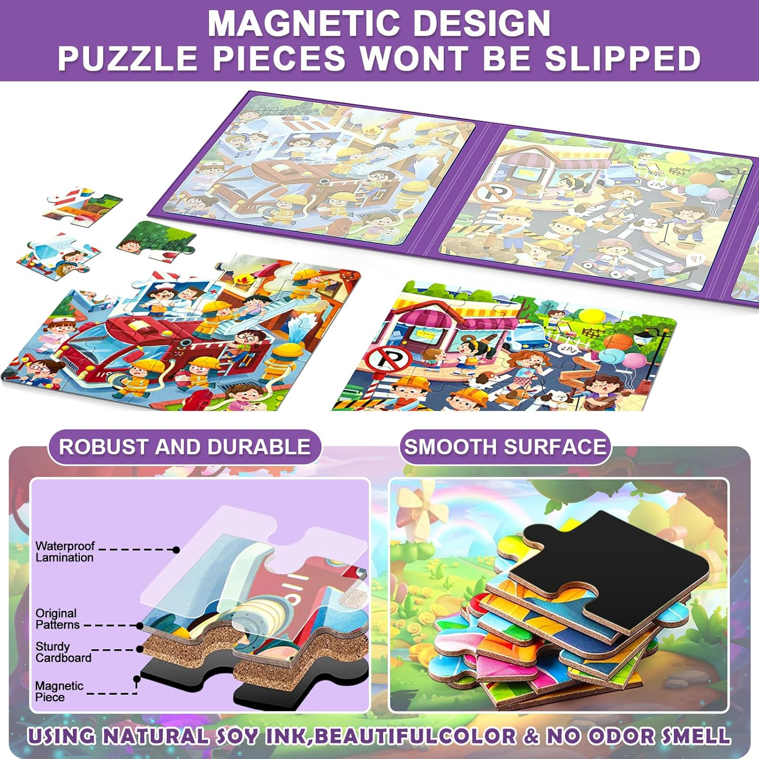 Rompecabezas magnéticos para niños de 4 a 8 años, libro de rompecabezas con imán de dibujos animados 3 en 1, rompecabezas de viaje para niños,