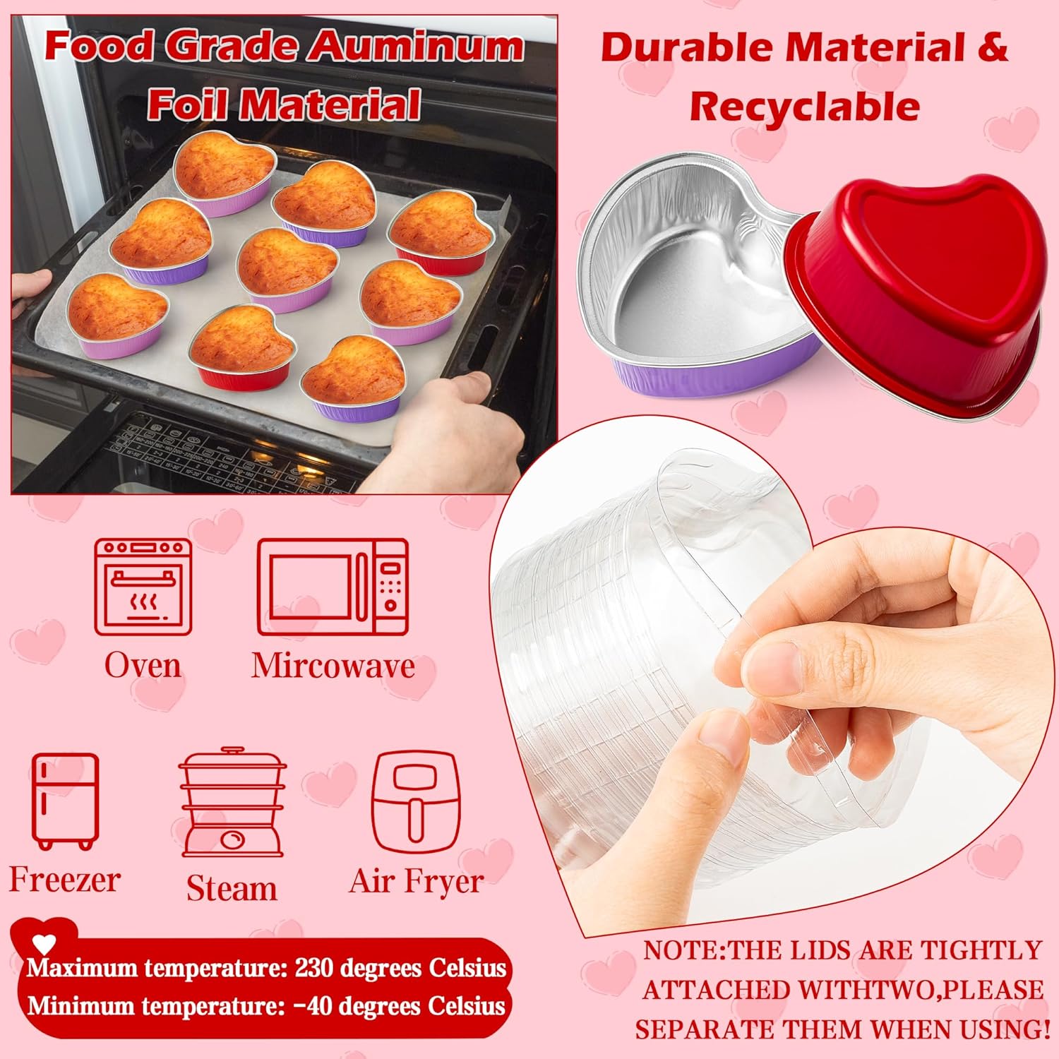 R HORSE 30 juegos de moldes para tartas en forma de corazón con tapa, recipiente multicolor para magdalenas, hojalata, papel de aluminio, taza para