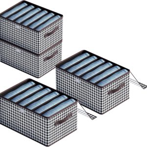 4 organizadores de armario de tela, contenedores de almacenamiento con tapa transparente, patas de gallo plegables y apilables con rejillas grandes 4 organizadores de armario de tela, contenedores de almacenamiento con tapa transparente, patas de gallo plegables y apilables con rejillas grandes