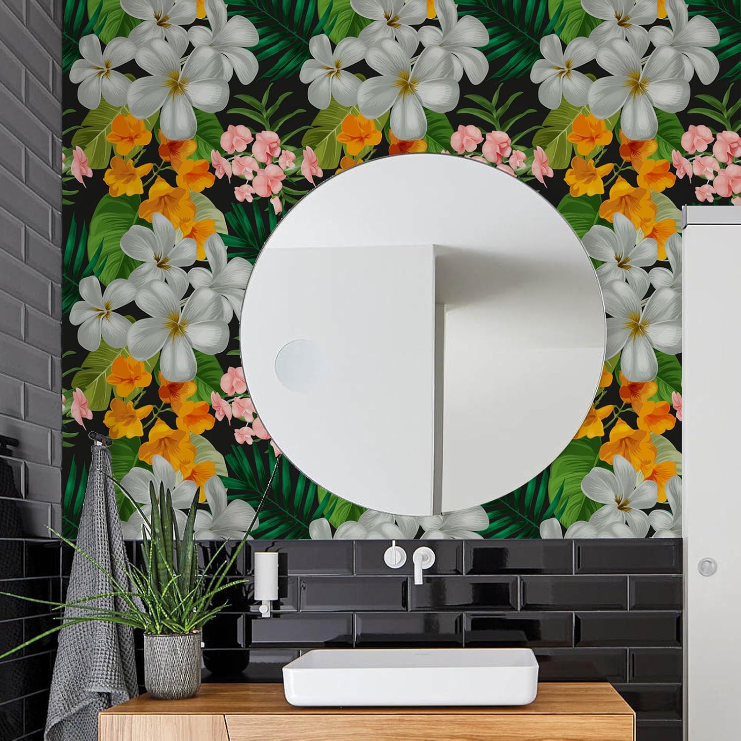 SinFung Home Papel tapiz floral para despegar y pegar de 17.7 x 118 pulgadas, papel tapiz floral de hojas tropicales, autoadhesivo, extraíble, papel