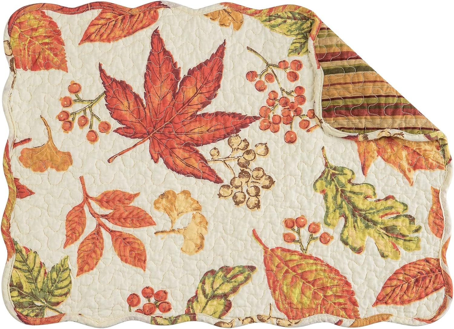 C&F Home Rylie – Juego de 6 manteles individuales acolchados de algodón, rectangulares, oblongos, lavables a máquina, hojas florales, cosecha de