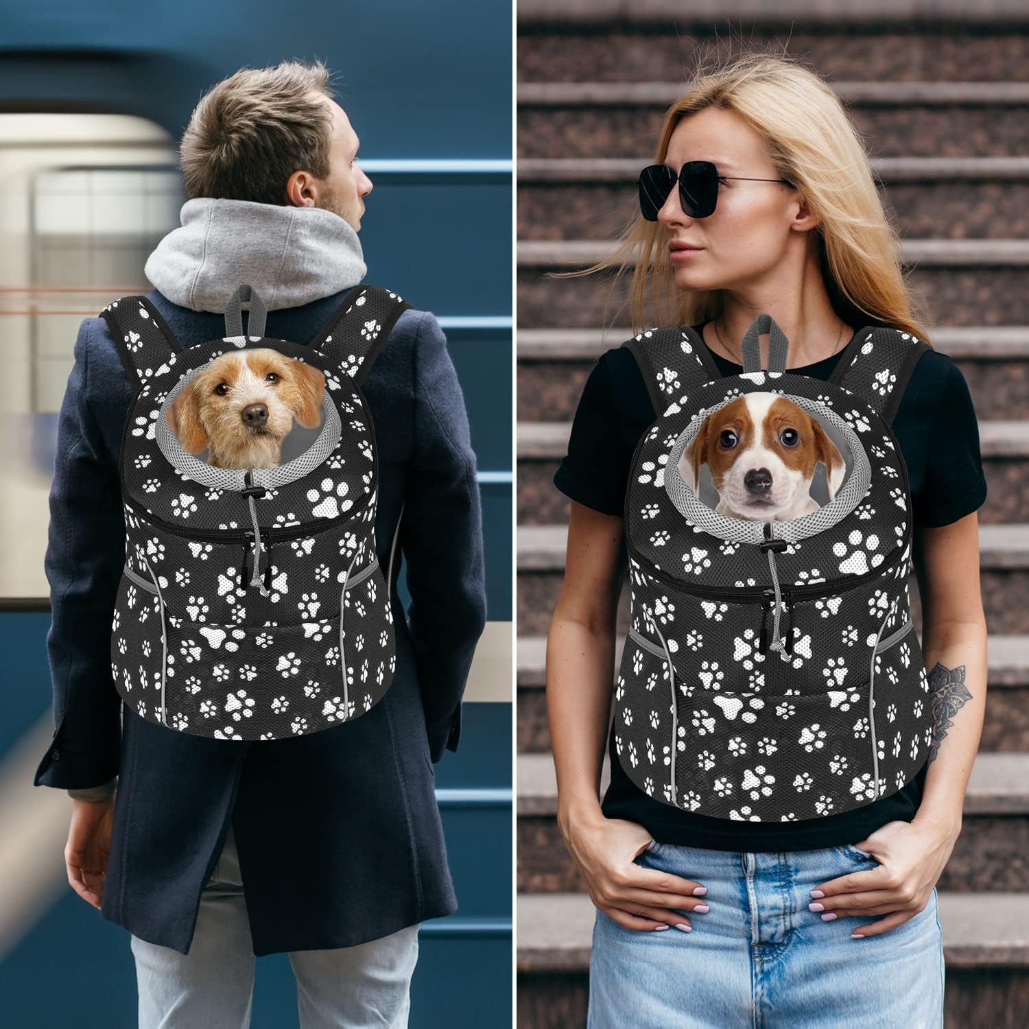 YESLAU Mochila transportadora para perros pequeños y medianos, bolsa de viaje, paquete frontal, transpirable, ajustable, con tiras reflectantes de