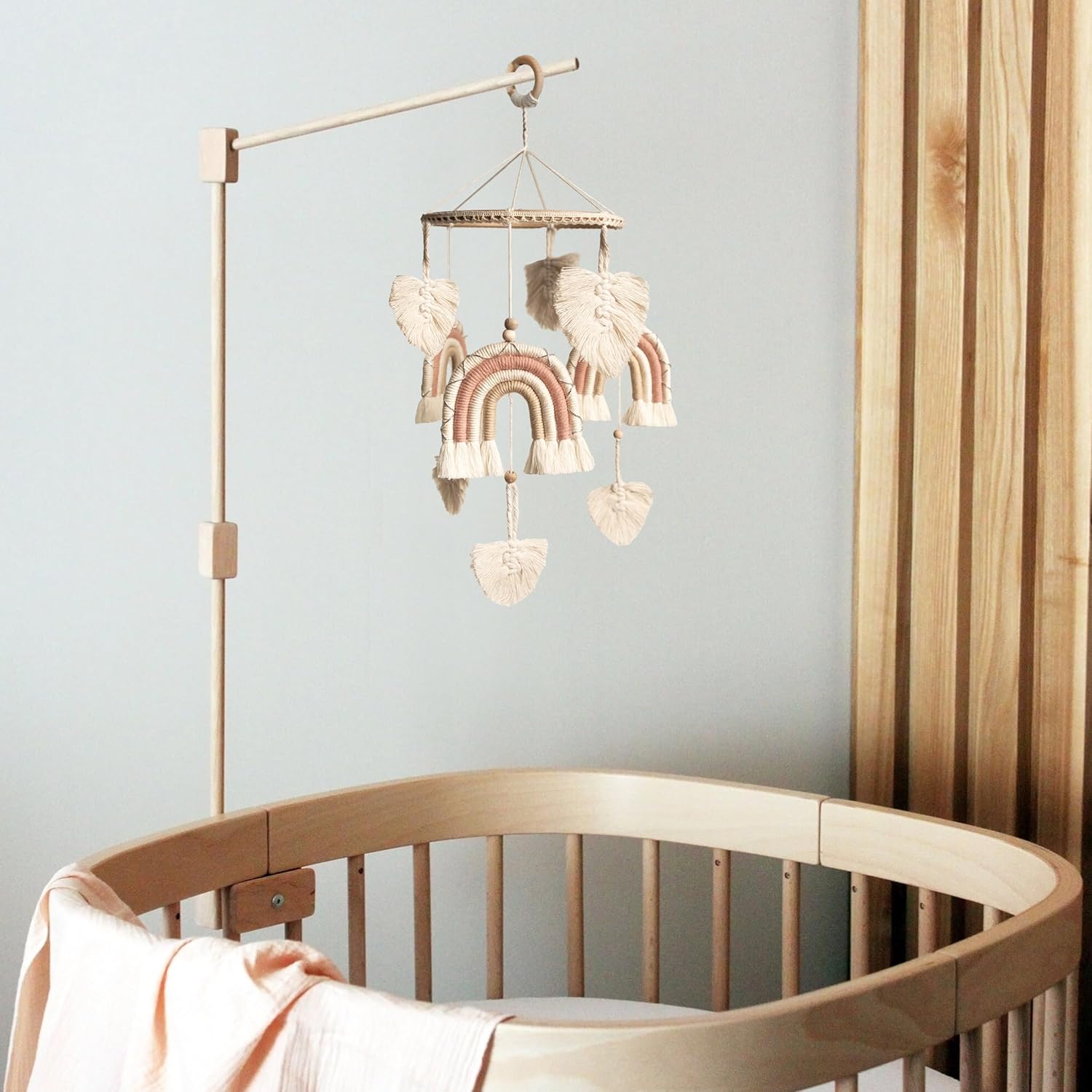 Móvil de cuna para niñas, móvil de bebé arcoíris, móvil hecho a mano para cuna, móvil de macramé para cuna, móvil de cuna bohemio, móvil de cuna
