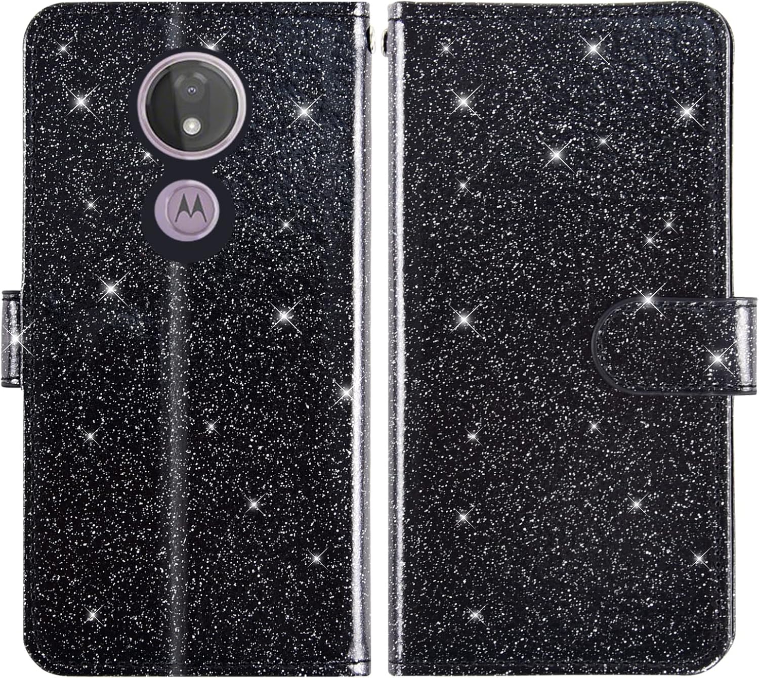 Asuwish Funda de teléfono para Moto G7 PowerMotoG7 SupraMoto7 Optimo Max con protector de pantalla y cartera con purpurina, ranura para tarjetero,