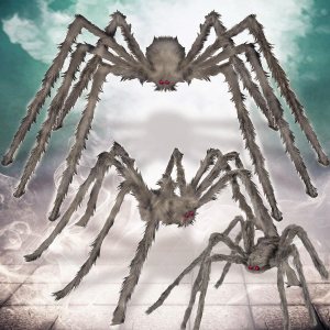 Araña marrón gigante de Halloween, paquete de 3 arañas peludas realistas de 5 pies 4 pies 3.2 pies para decoración de Halloween, interiores y Araña marrón gigante de Halloween, paquete de 3 arañas peludas realistas de 5 pies 4 pies 3.2 pies para decoración de Halloween, interiores y
