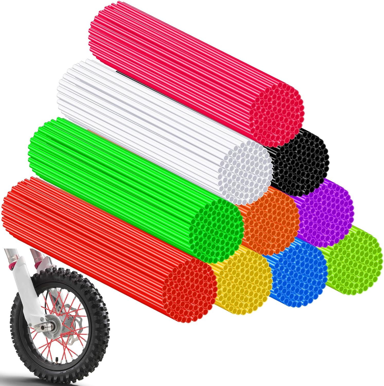 Radios de bicicleta, 160 piezas de fundas de radios, 10 colores mezclados, decoraciones de radios de bicicleta, envolturas de llantas de bicicleta