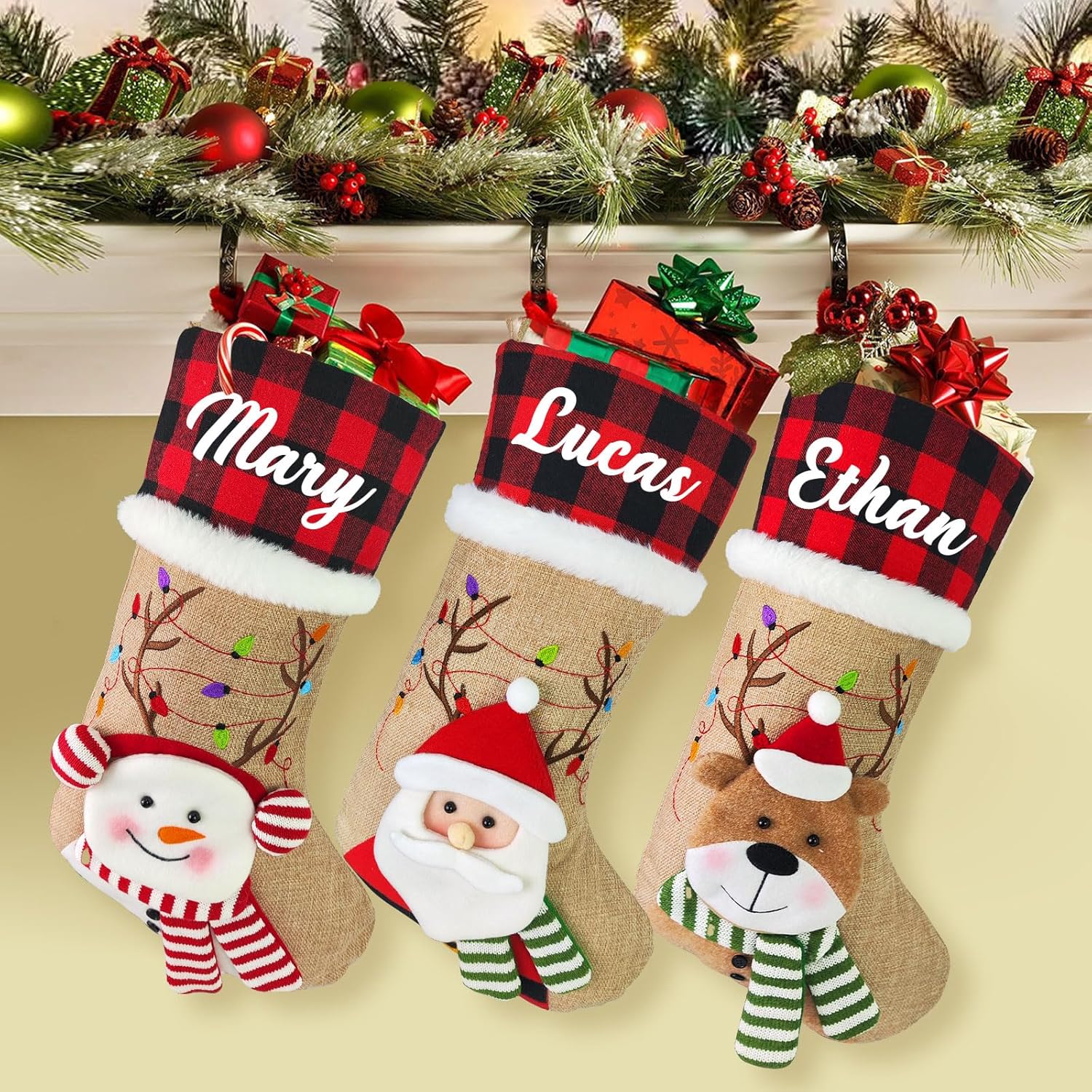 Calcetín de Navidad personalizado con nombre, medias de Navidad personalizadas, regalos de decoración de Navidad personalizados para familiares y