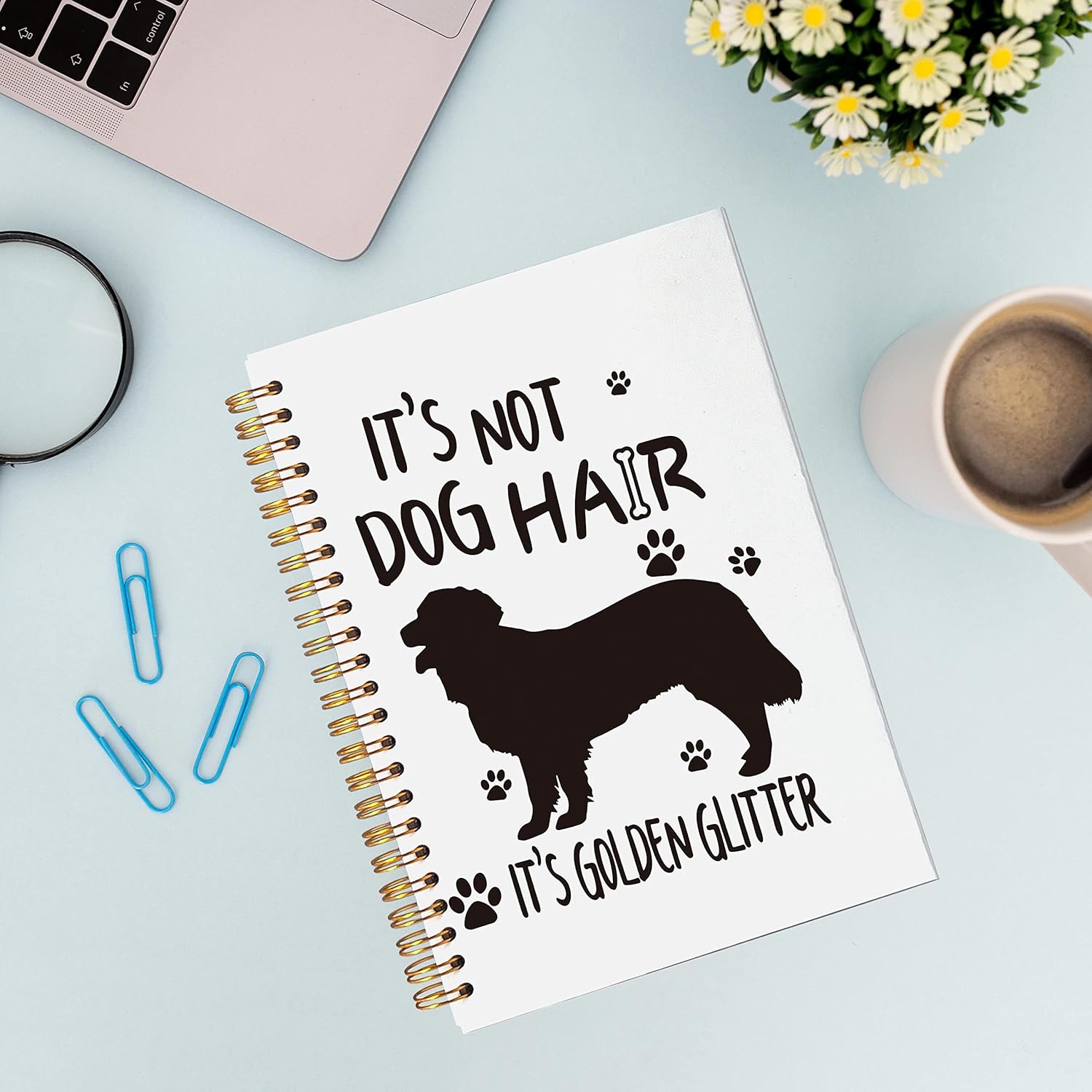 Funny Golden Retriever It’s Not Dog Hair It’s Golden Glitter – Cuaderno en espiral de 5.5 x 8.3 pulgadas, cuaderno con espiral de tapa dura forrada