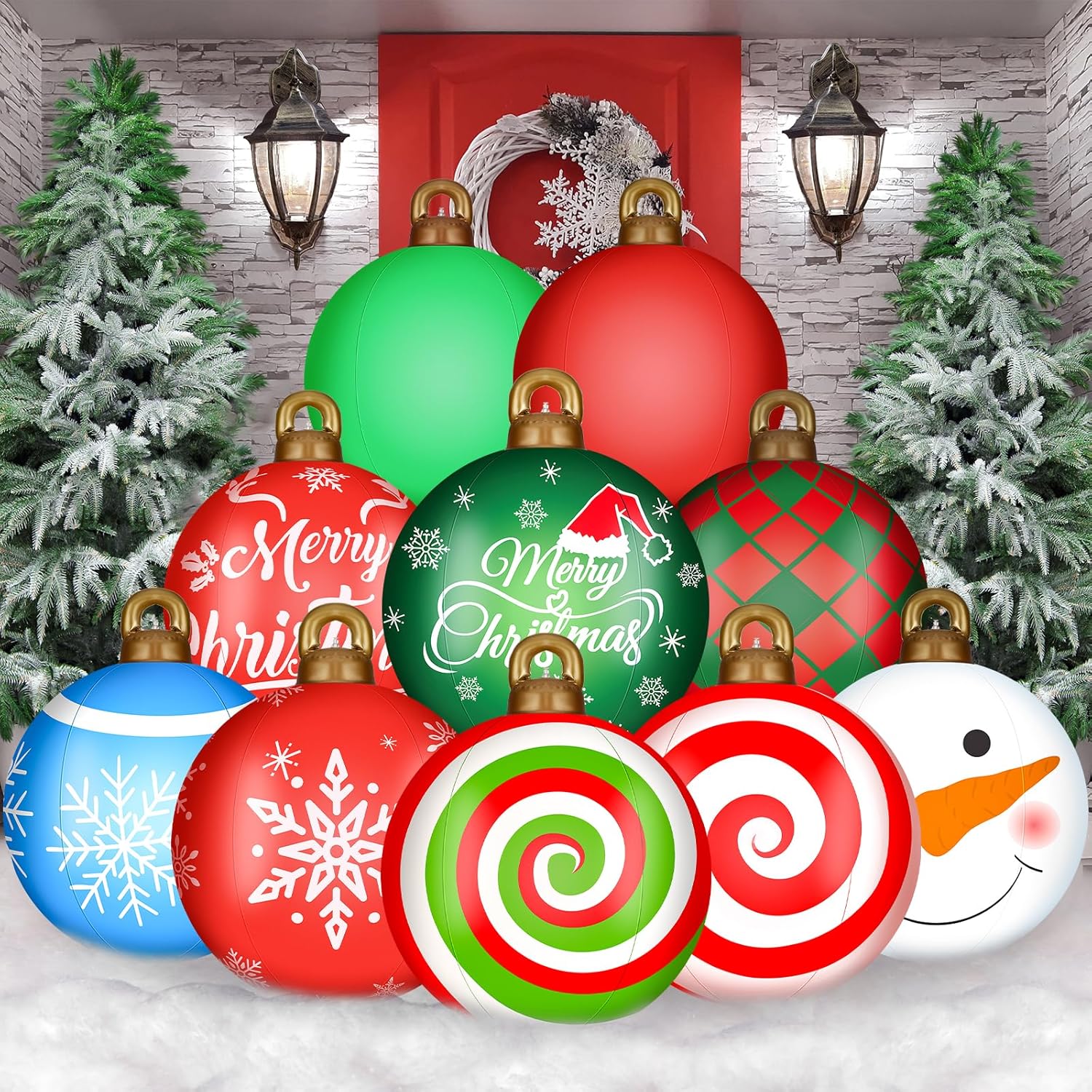 Jetec 10 bolas gigantes de PVC decorativas de Navidad de 32 pulgadas para exteriores, decoración de patio, decoración de patio al aire libre,