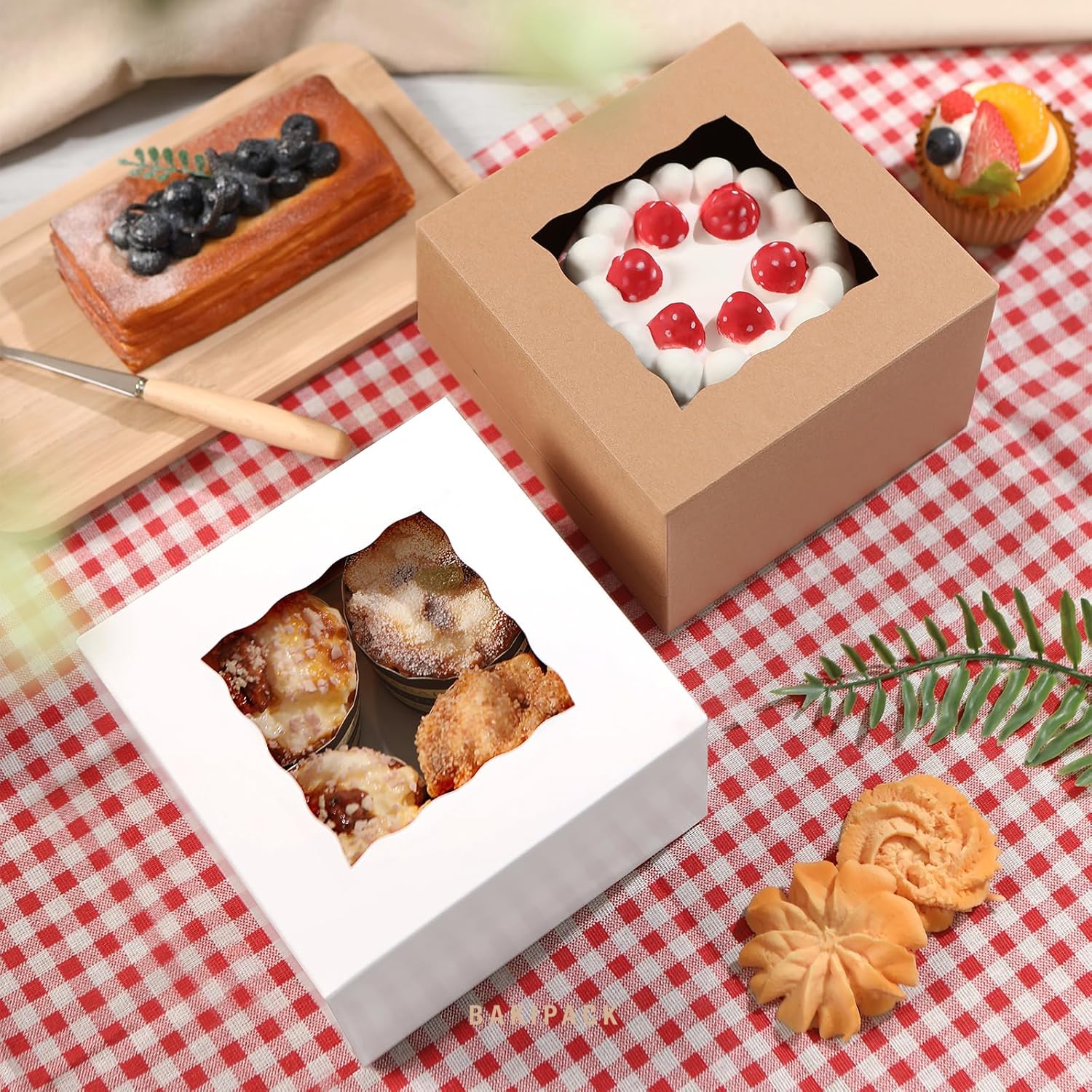 25 cajas blancas de panadería con ventana, cajas de galletas de 6 x 6 x 4 pulgadas, cajas pequeñas para pasteles con ventana, cajas de golosinas