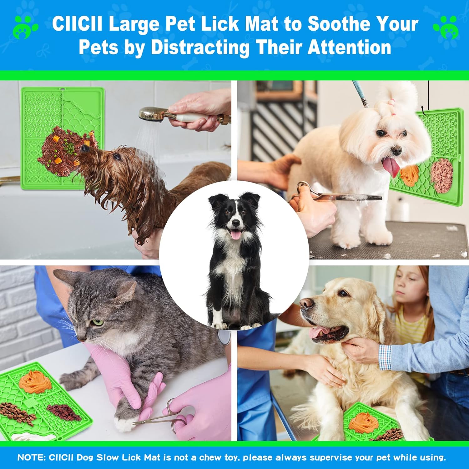 CIICII Tapete grande para lamer perros y gatos, tapete de silicona para lamer perros de 10.3 x 8.3 pulgadas con ventosas (tapete verde para lamer