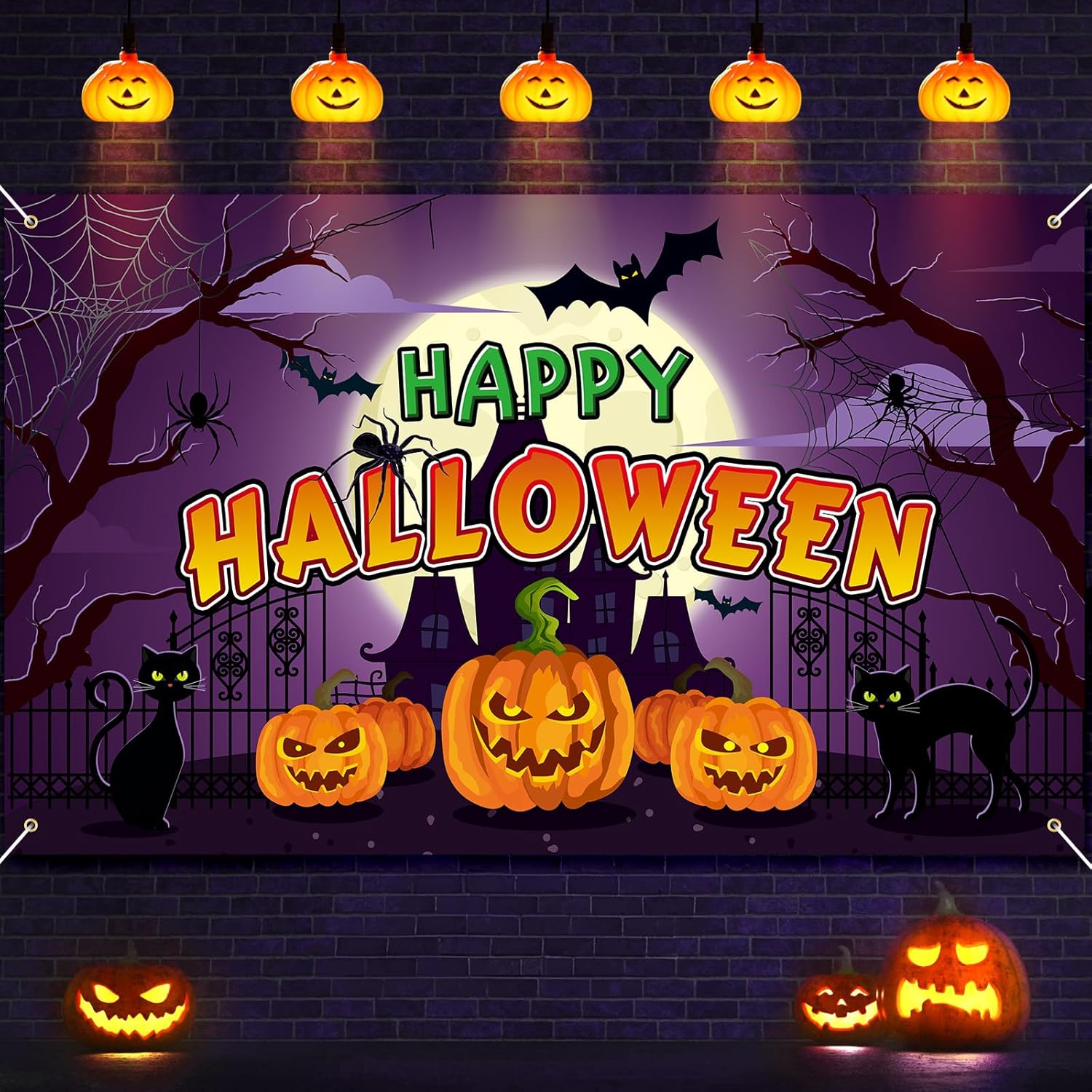 Pancartas de fiesta de emociones de Halloween de 71 x 44 pulgadas, pancartas de fondo para cabina de fotos, calabaza espeluznante, decoración de