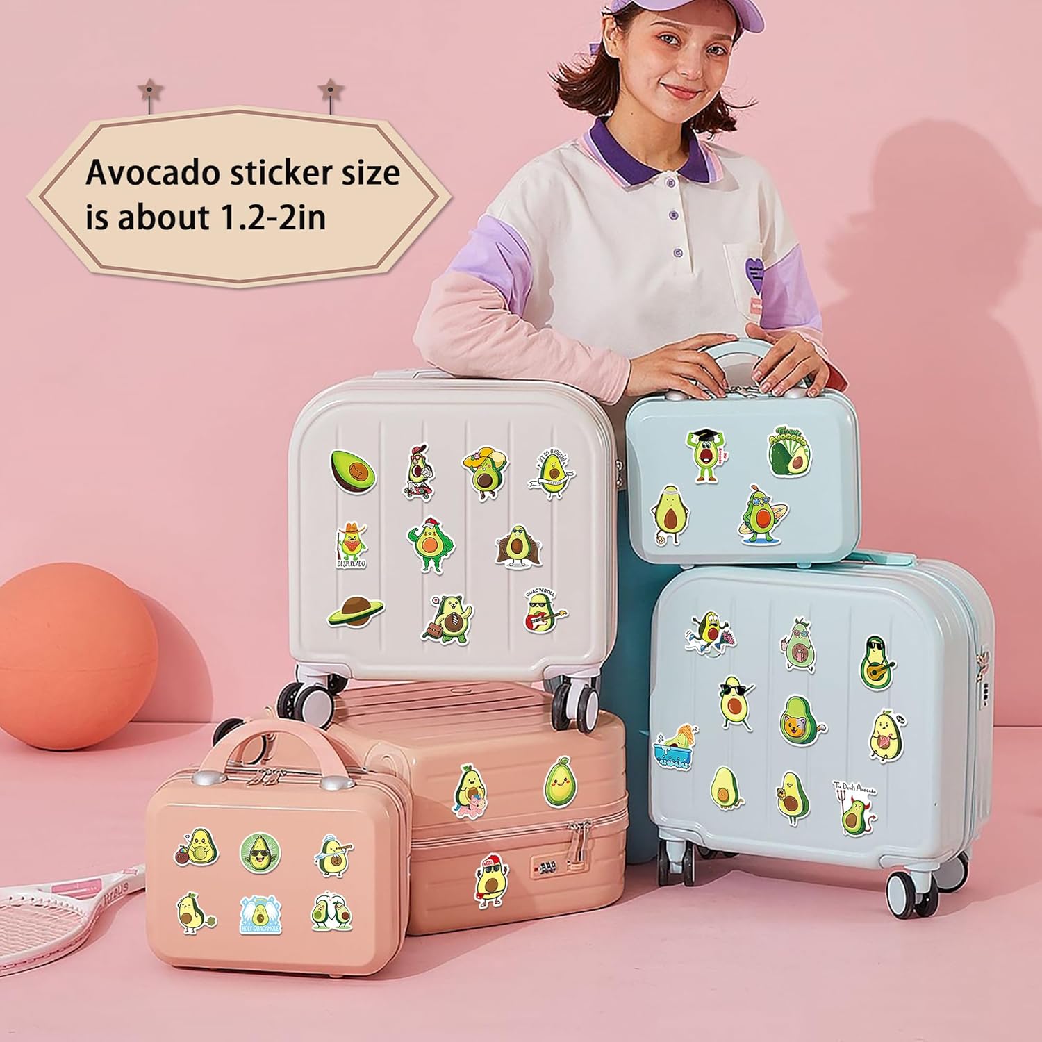 Dorgua 100 calcomanías de aguacate, calcomanías de vinilo de aguacate no repetitivas, lindas calcomanías de aguacate impermeables para botella de