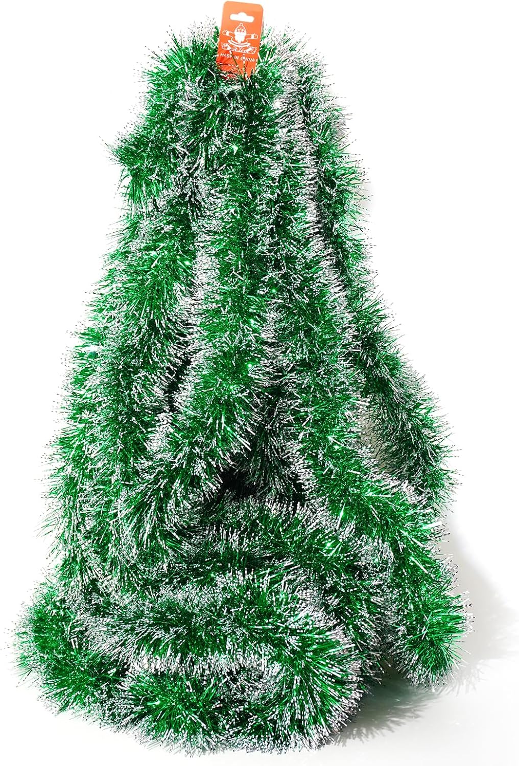 Guirnalda de Navidad de oropel verde nevado de 50 pies, guirnalda de papel de aluminio metálico, decoración de punta de escarcha verde brillante,