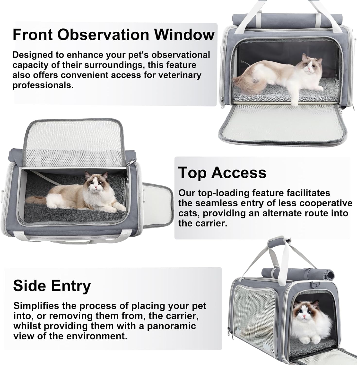 Texsens Transportador de gatos grande para mascotas, suave para 2 gatos, transportador de mascotas para gatos, bolsa plegable para gatos en el