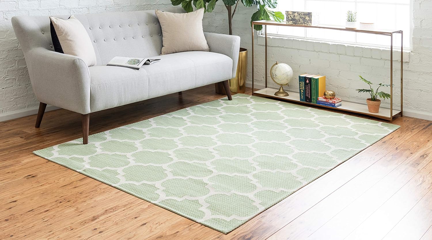 Unique Loom Decatur Collection Trellis – Alfombra geométrica y moderna, 5 pies 2 pulgadas x 7 pies 5 pulgadas, verdemarfil