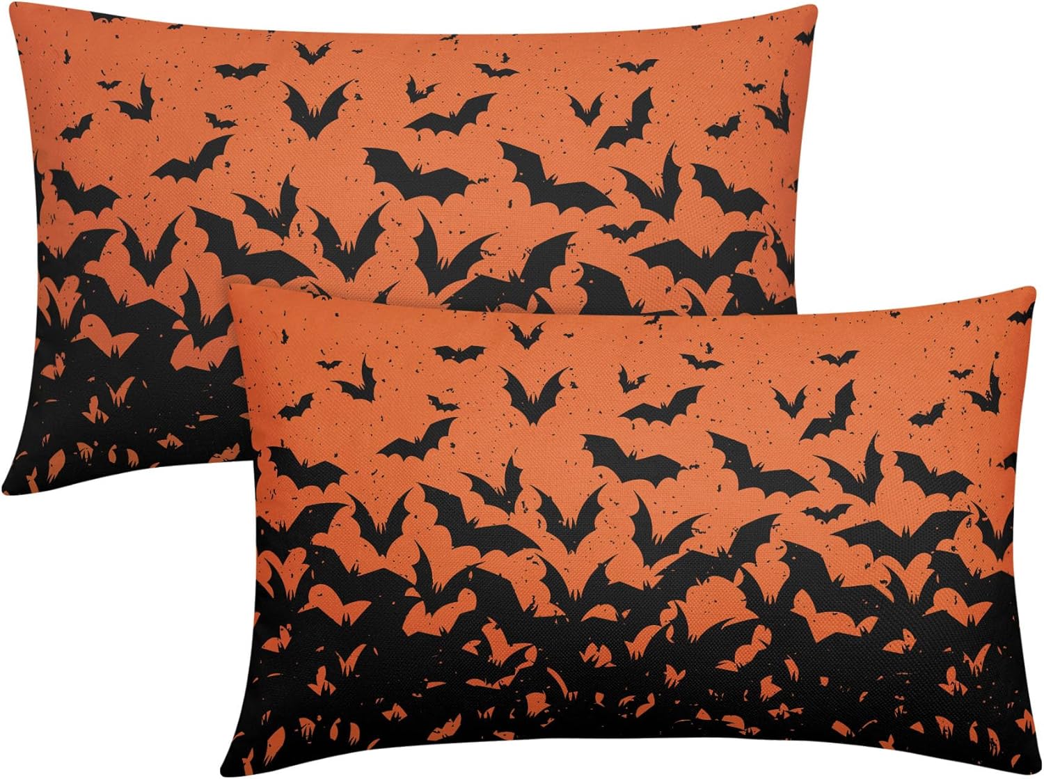 Kawani Juego de 2 fundas de almohada lumbar de murciélagos de 12 x 20 pulgadas, fundas de almohada rectangulares decorativas de murciélagos negros y