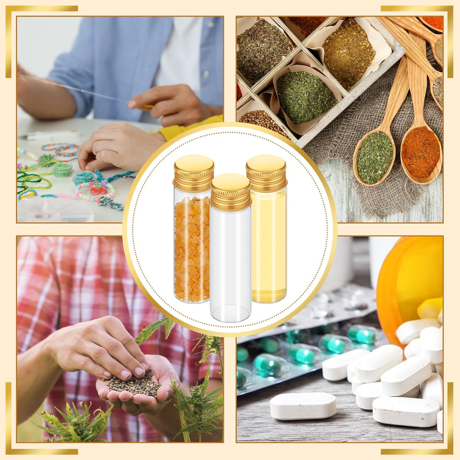 100 frascos de vidrio transparente con tapa de metal de aluminio, pequeños frascos vacíos con tapas, recipientes de muestra de bricolaje para polvo,