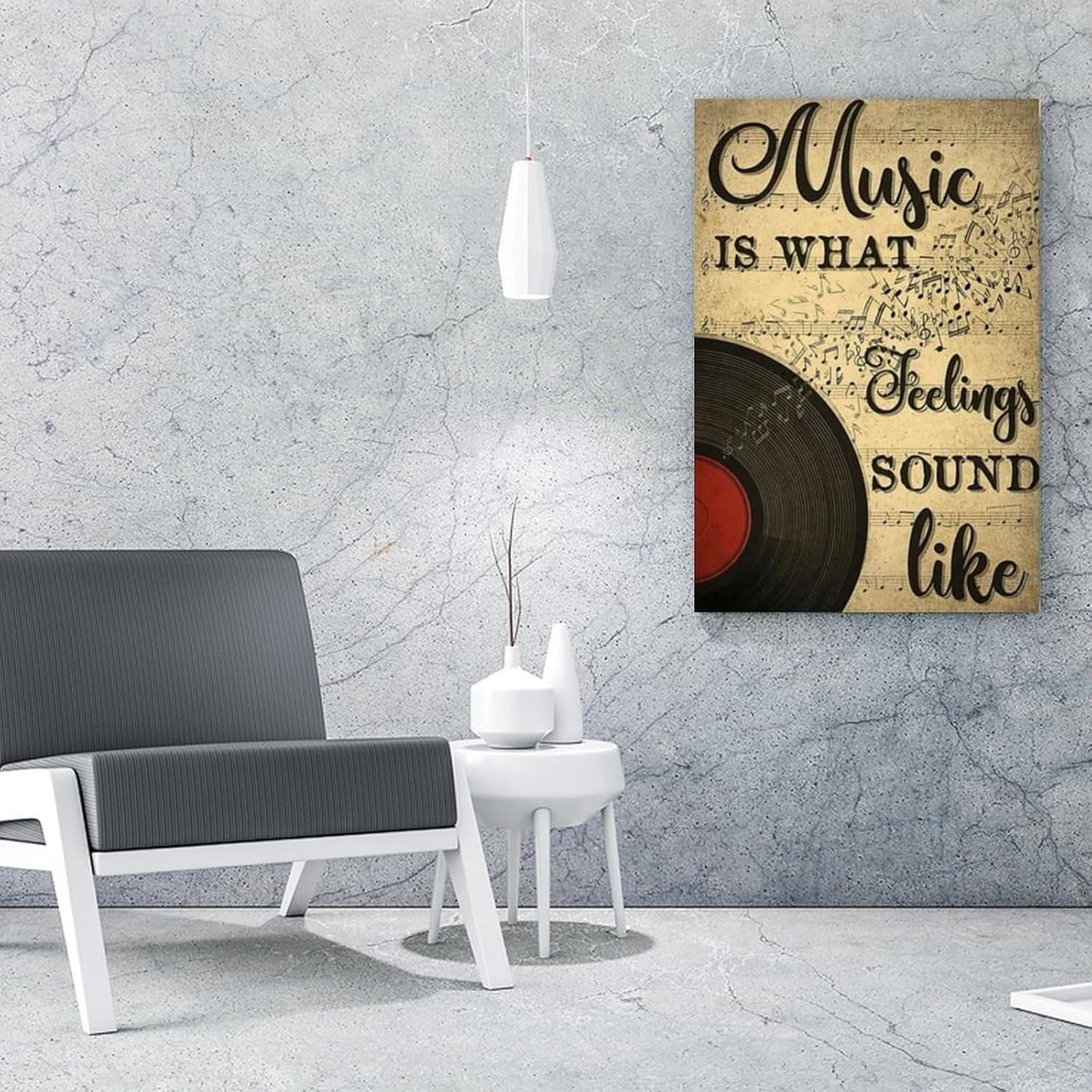 ESyem Póster musical Music Is What Feelings Sound Like Retro Cafe Wall Art Póster de arte de pared y arte de pared, póster artístico y arte de