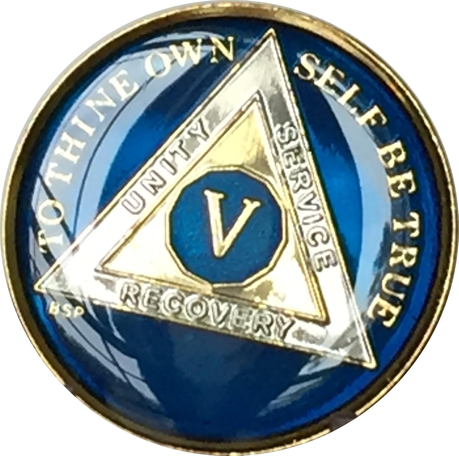 5 años azul medianoche AA Alcohólicos Medallón Anónimo Chip Tri Plate Oro y Níquel Chapado en Oración de Serenidad