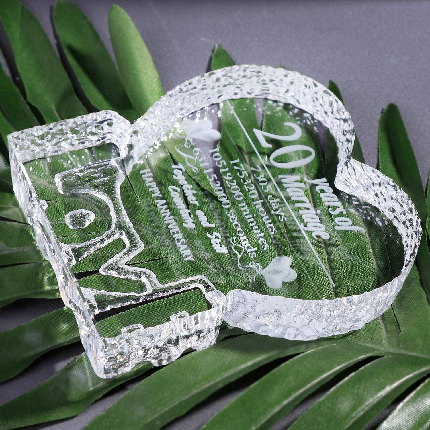 YWHL Escultura de cristal para el 20 aniversario de boda, regalos de recuerdo para su esposa, novia, él, esposo (20 años)