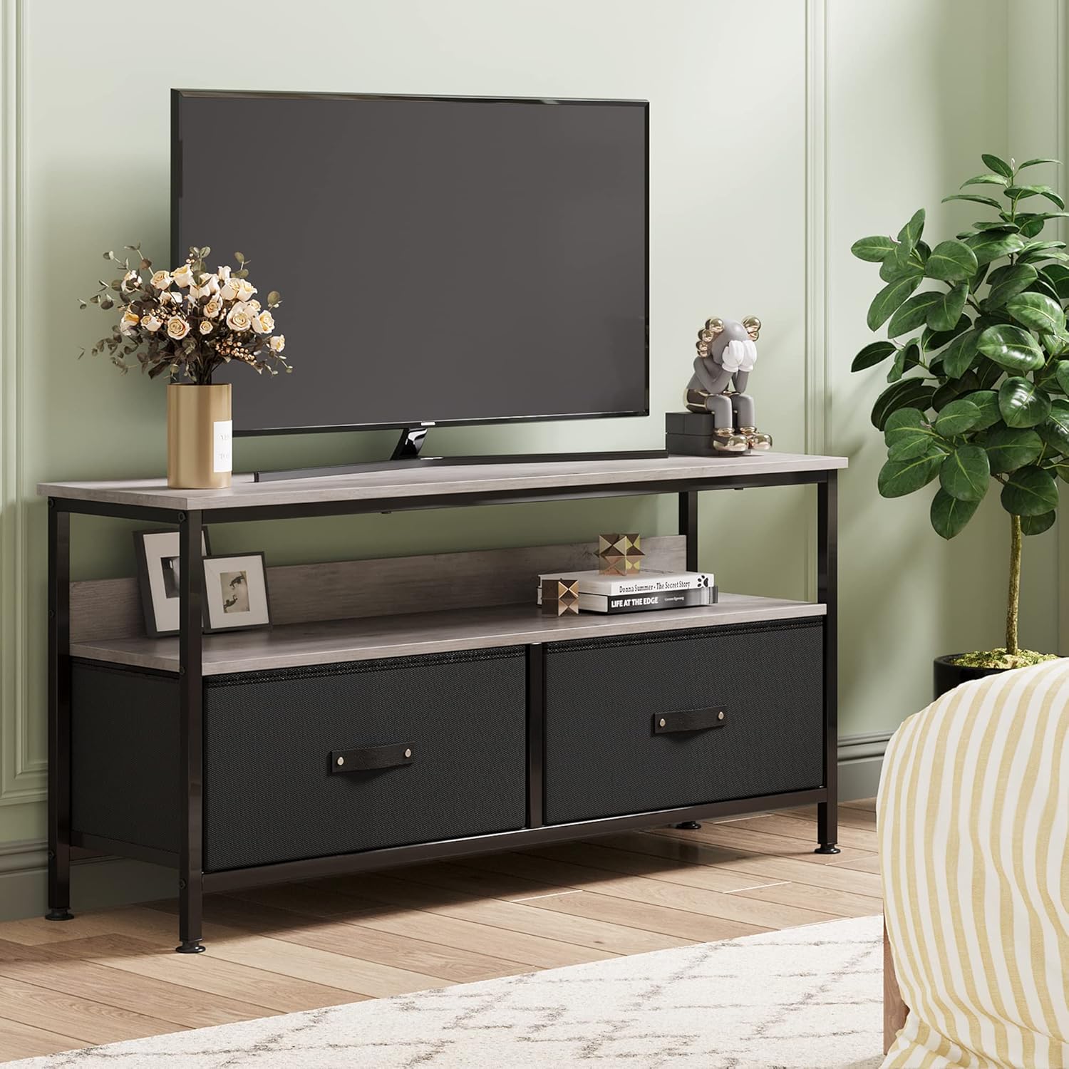 IDEALHOUSE Mueble de TV de 50 pulgadas, centro de entretenimiento con almacenamiento, soporte de TV de 50 pulgadas para dormitorio, soporte de TV