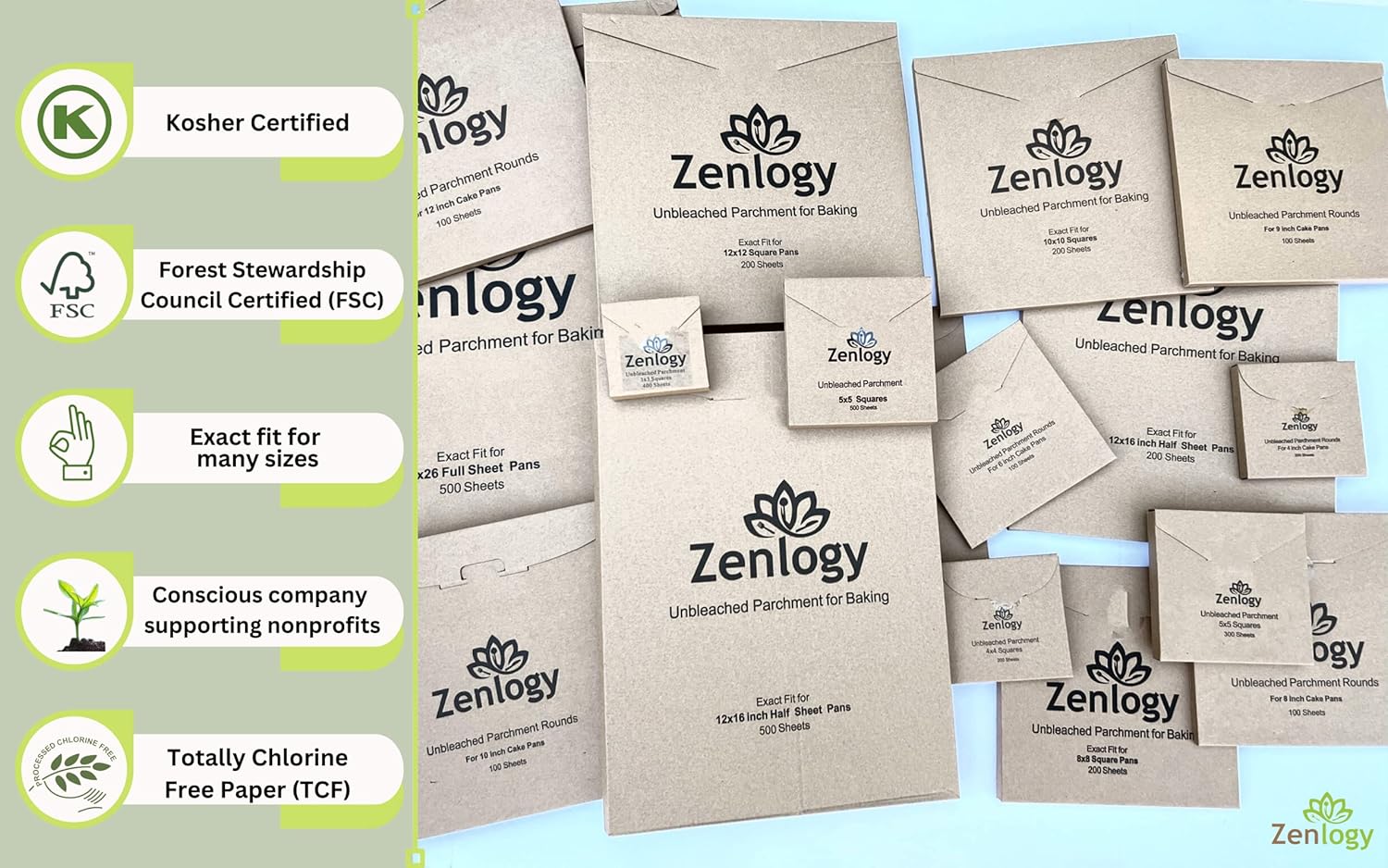 Zenlogy Forros grandes de papel pergamino sin blanquear de 18 x 26 pulgadas (1000 hojas) para hornear a alta temperatura, ajuste exacto para tus