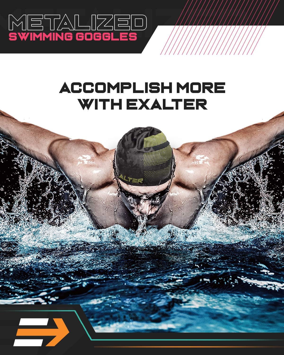 EXALTER Gafas de natación metalizadas  Lentes polarizadas antivaho para hombres y mujeres  Gafas de competición deportiva impermeables para triatlón