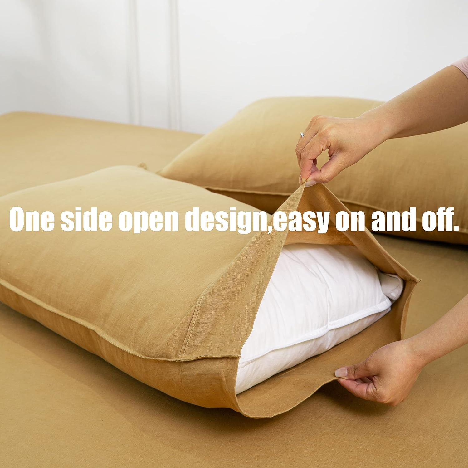 S VICTORY SYMBOL Pure Linen – Juego de 2 fundas de almohada de 20 x 30 pulgadas, 100% lino natural francés, suaves y duraderas, color beige arena,